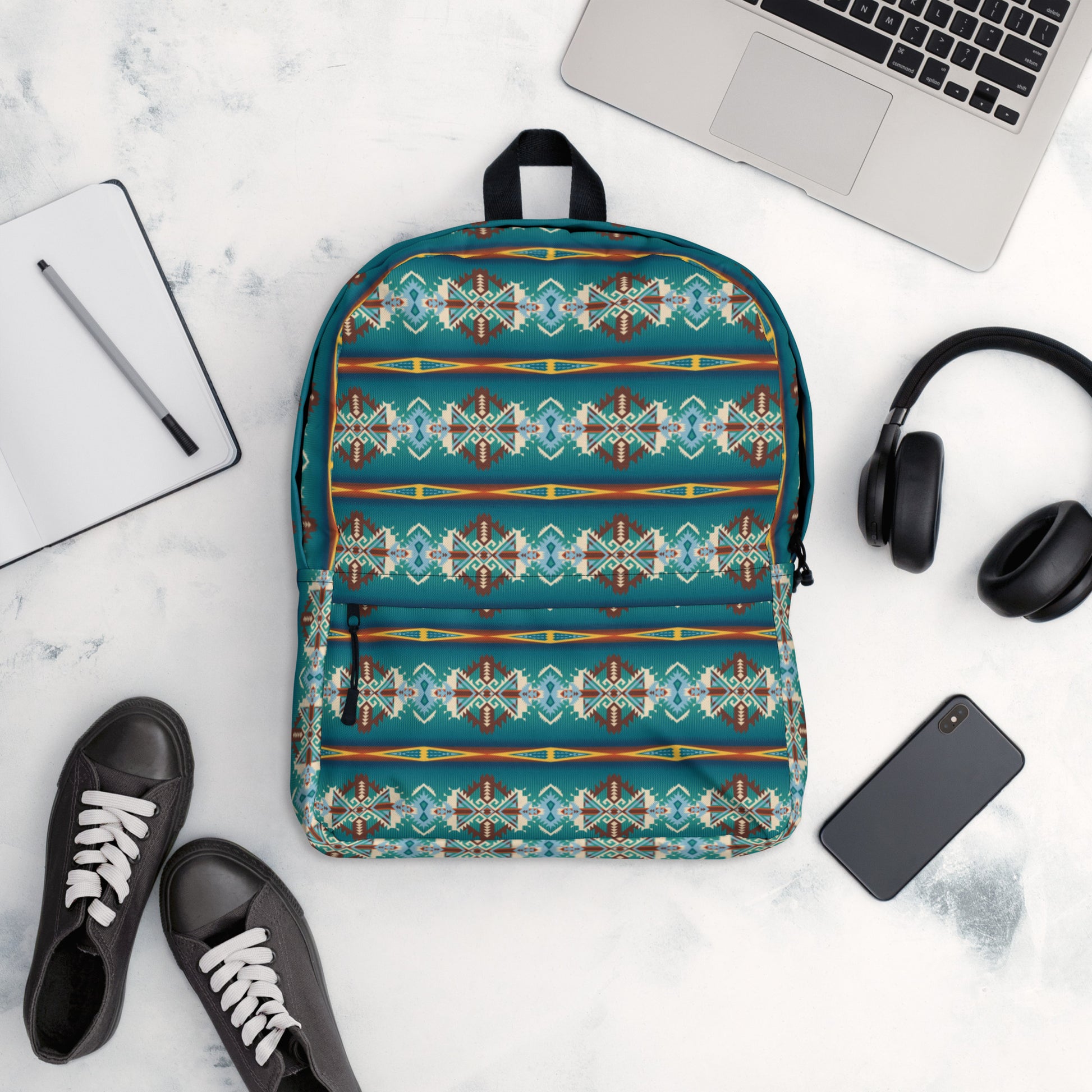 aztec print laptop backpack Teal Aztec Blanket Print Backpack