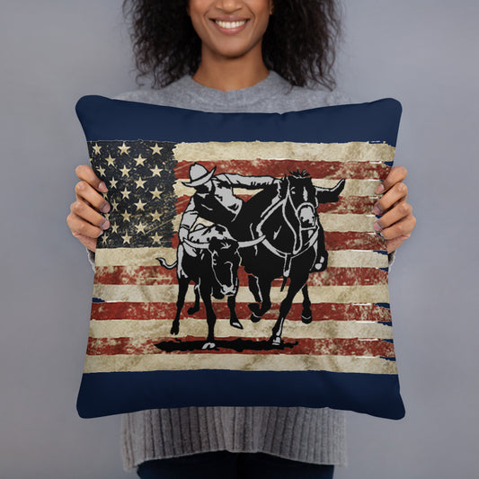 Bull Dogger Flag Pillow - american, american flag, bull dogger, bull dogging, decor, home decor, pillow, pillows, throw pillow, western, western decor -  - Baha Ranch Western Wear