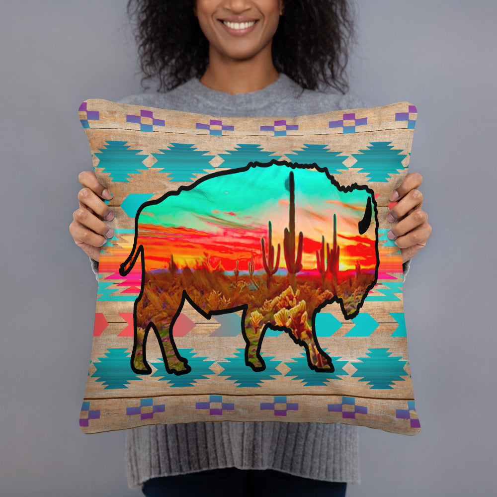 Desert Bison Pillow - bison, buffalo, buffalo print, decor, desert, desert print, gift, home decor, pillow, western -  - Baha Ranch Western Wear
