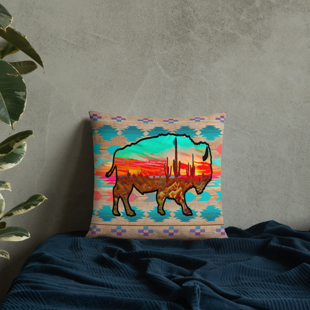 Desert Bison Pillow - bison, buffalo, buffalo print, decor, desert, desert print, gift, home decor, pillow, western -  - Baha Ranch Western Wear