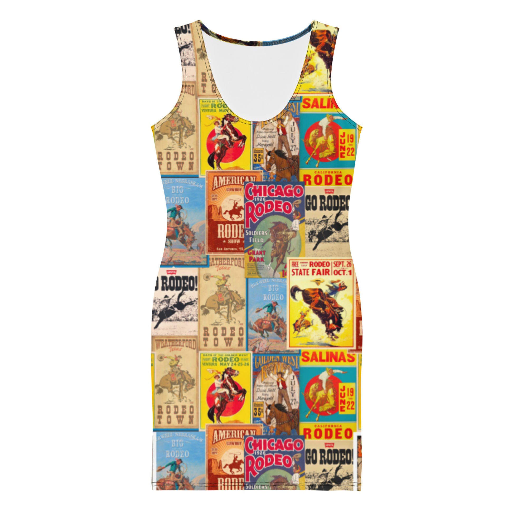 Vintage Rodeo Poster Sleeveless Dress - cowgirl, cowgirls, dress, rodeo, rodeo poster, sleeveless, sleeveless dress, vintage, vintage rodeo, western -  - Baha Ranch Western Wear