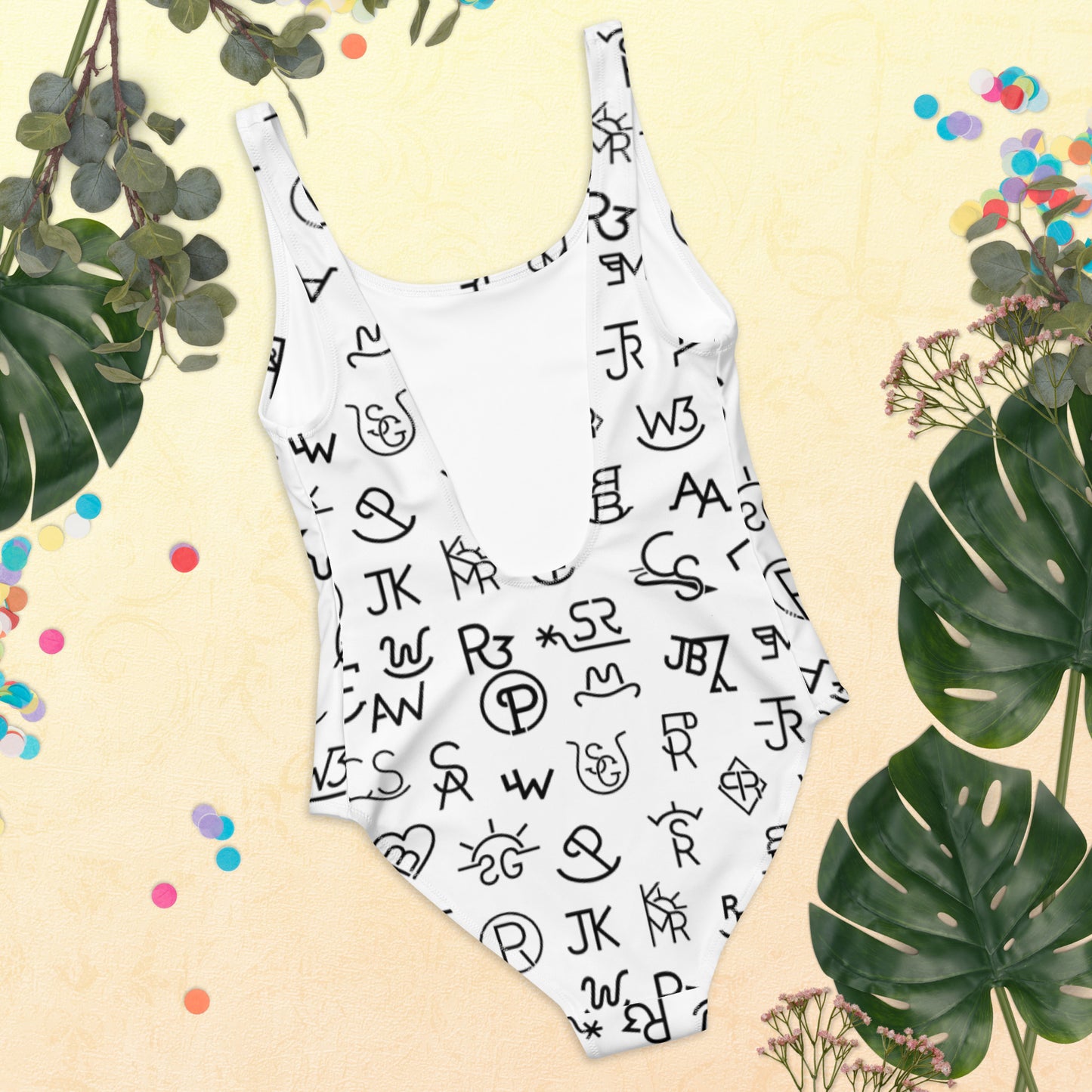 Yee Haw Brands One-Piece Swimsuit - baha ranch, bathing suit, beach, brand, cattle brands, one piece, onepiece, swim, swim suit, swim wear, swimming, swimmings, swimsuit, swimwear, white, white bathing suit, yee haw, yeehaw - Swim Wear - Baha Ranch Western Wear