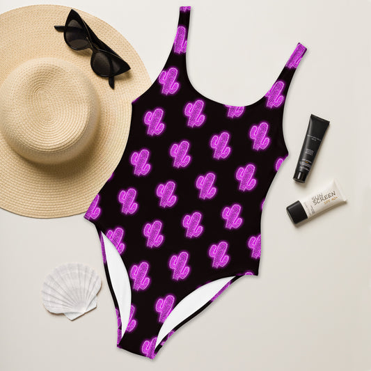 Yeehaw Purple Neon Cactus One-Piece Swimsuit - #op, cactus, cactus print, neon, one piece, purple, swim, swim suit, swim wear, swimming -  - Baha Ranch Western Wear