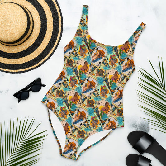 Yeehaw Turquoise Horseshoe One-Piece Swimsuit