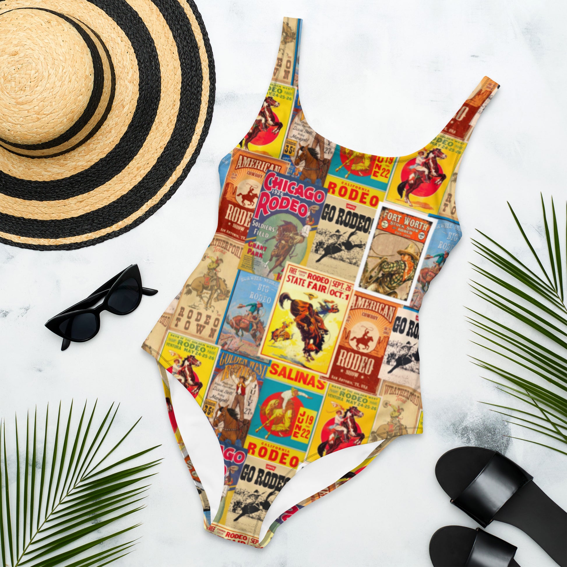 Yeehaw Vintage Rodeo Poster One-Piece Swimsuit
