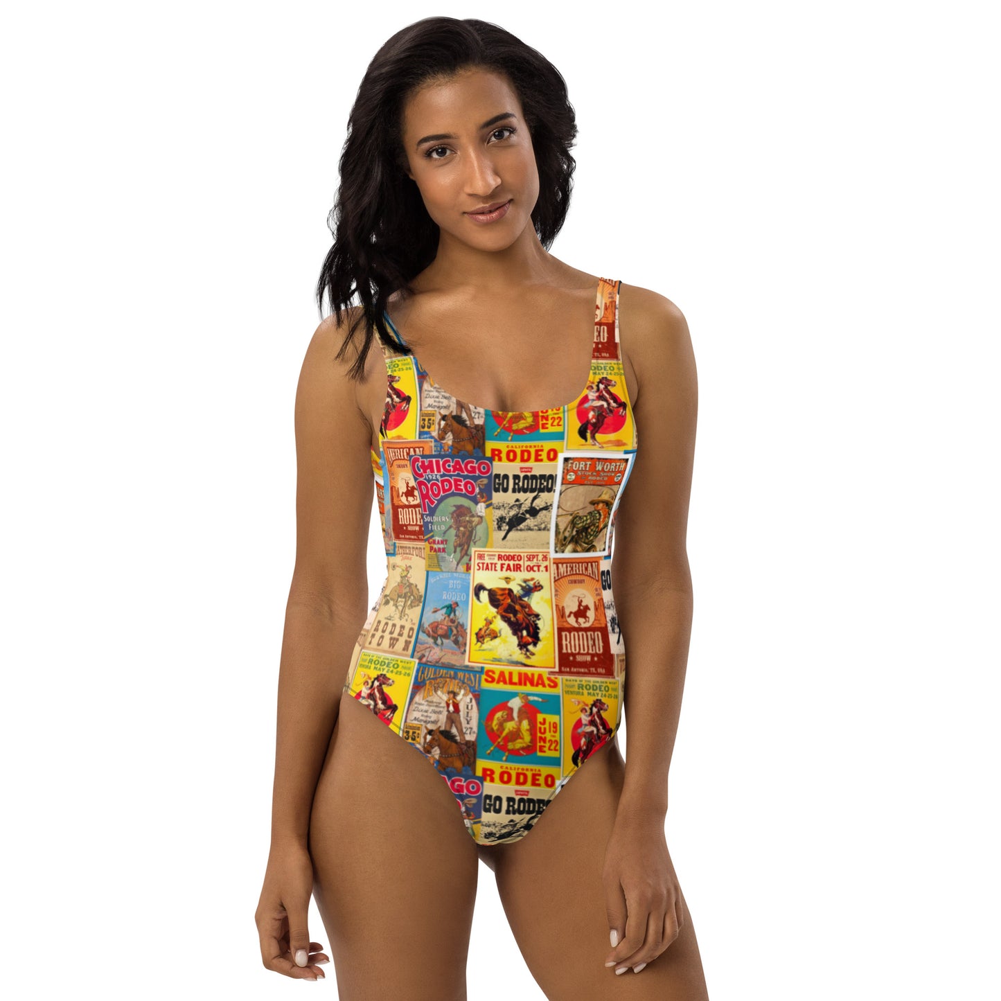 Yeehaw Vintage Rodeo Poster One-Piece Swimsuit - #op, cowgirl, cowgirls, one piece, rodeo, rodeo poster, vintage, vintage rodeo, western -  - Baha Ranch Western Wear