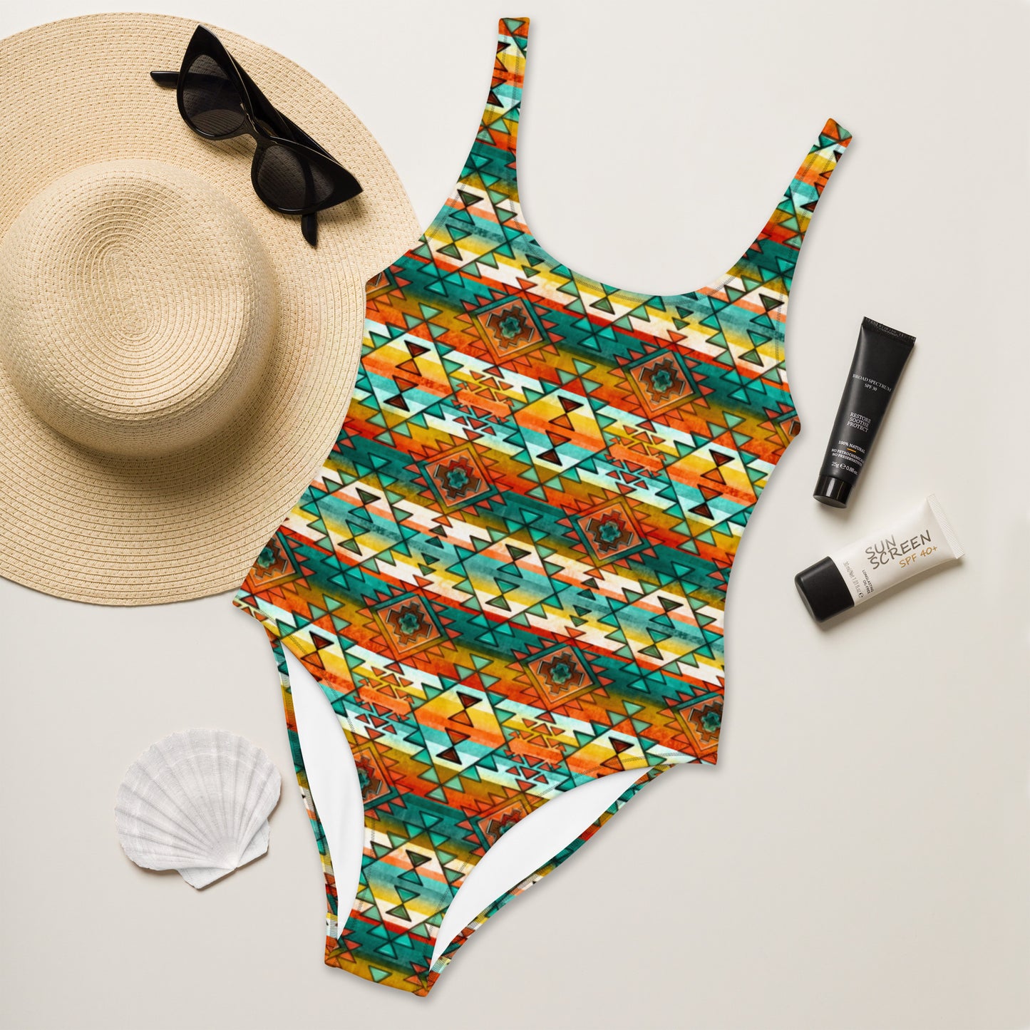 Yeehaw Mustard Aztec One-Piece Swimsuit - #onepiece, #op, aztec print, bikini, mustard, mustard aztec, swimming, western, yeehaw -  - Baha Ranch Western Wear