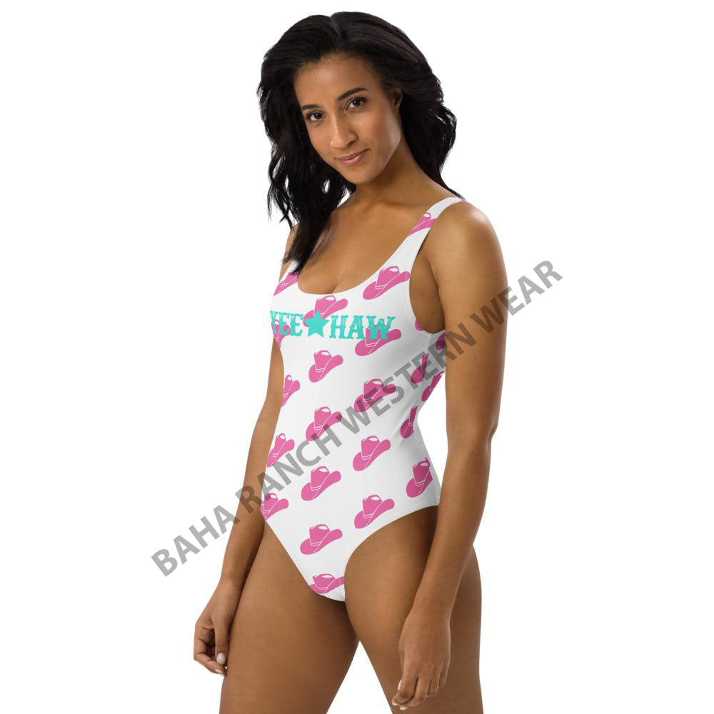 Yeehaw Pink Hat Yeehaw Swim Suit - #swimmingsuits, #swimwear, cowboy hat, hat, swim suit, swimming, swimming suit, swimwaer, turquoise, yee haw, yeehaw -  - Baha Ranch Western Wear