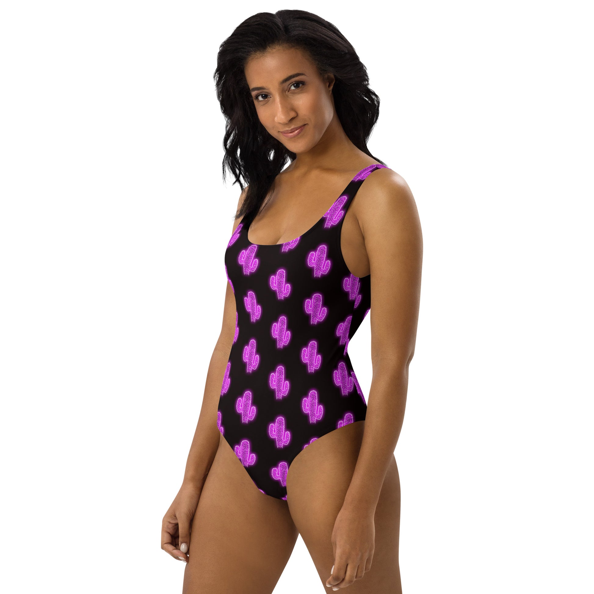 Yeehaw Purple Neon Cactus One-Piece Swimsuit - #op, cactus, cactus print, neon, one piece, purple, swim, swim suit, swim wear, swimming -  - Baha Ranch Western Wear