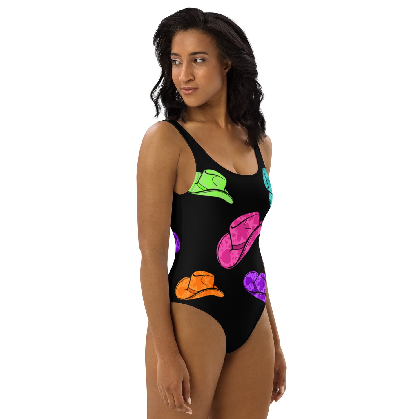 Yeehaw All Neon Hat One-Piece Swimsuit