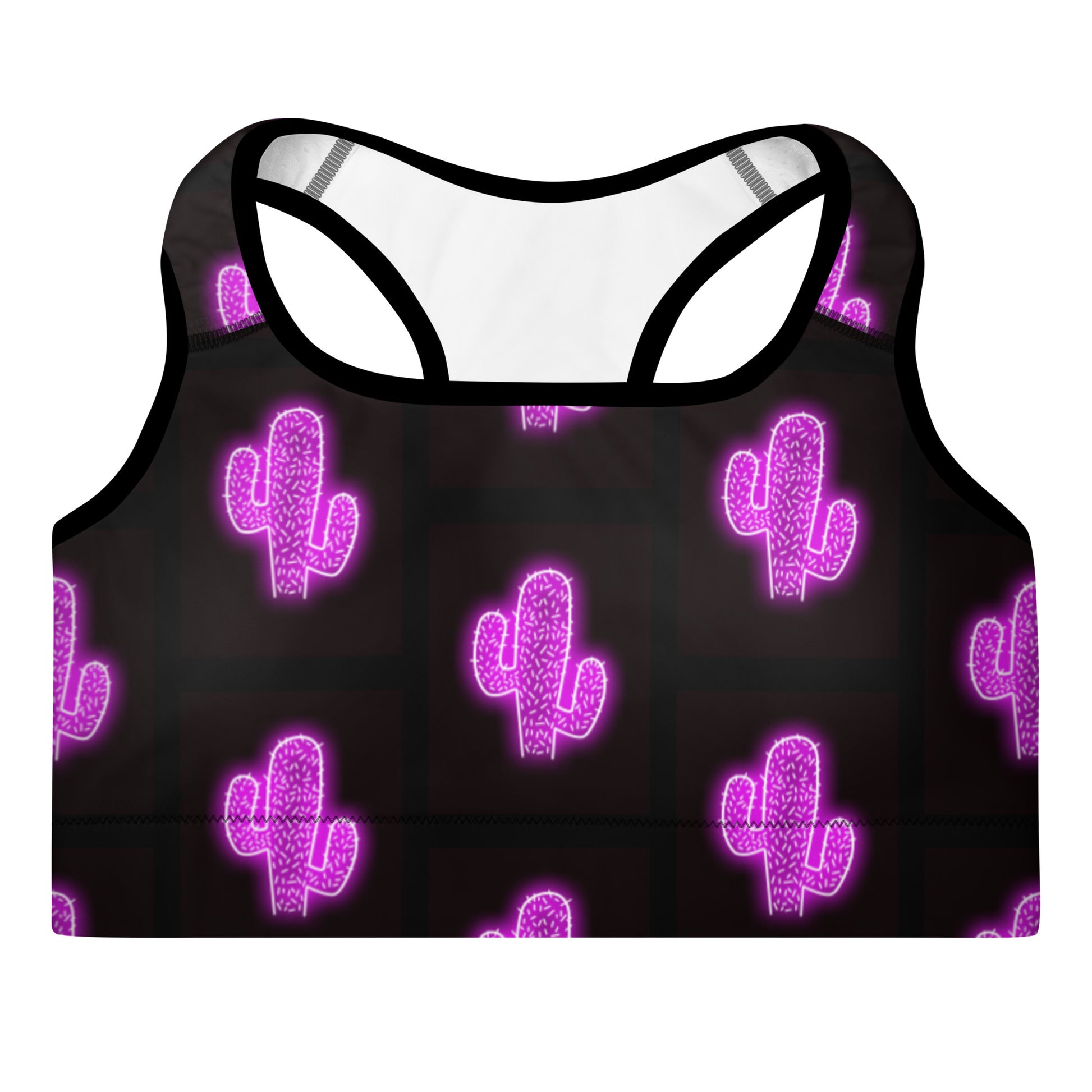 Purple Neon Cactus Padded Sports Bra - bra, cactus, cactus print, padded, padded bra, purple, sports bra, work out, workout -  - Baha Ranch Western Wear