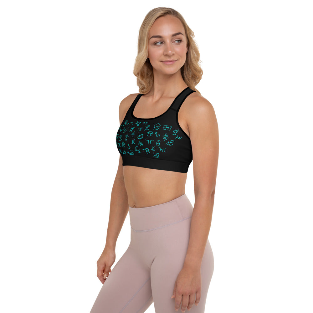 Turquoise Cattle Brands Sports Bra