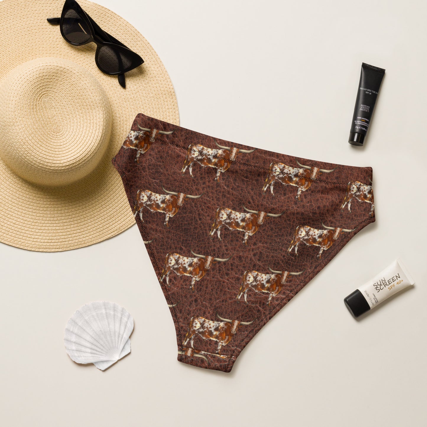 Yeehaw Leather & Longhorns Bikini Bottom - #bkbottom, bikini, bikini set, swim, swim suit, swimming, swimsuit, swimwear, western -  - Baha Ranch Western Wear