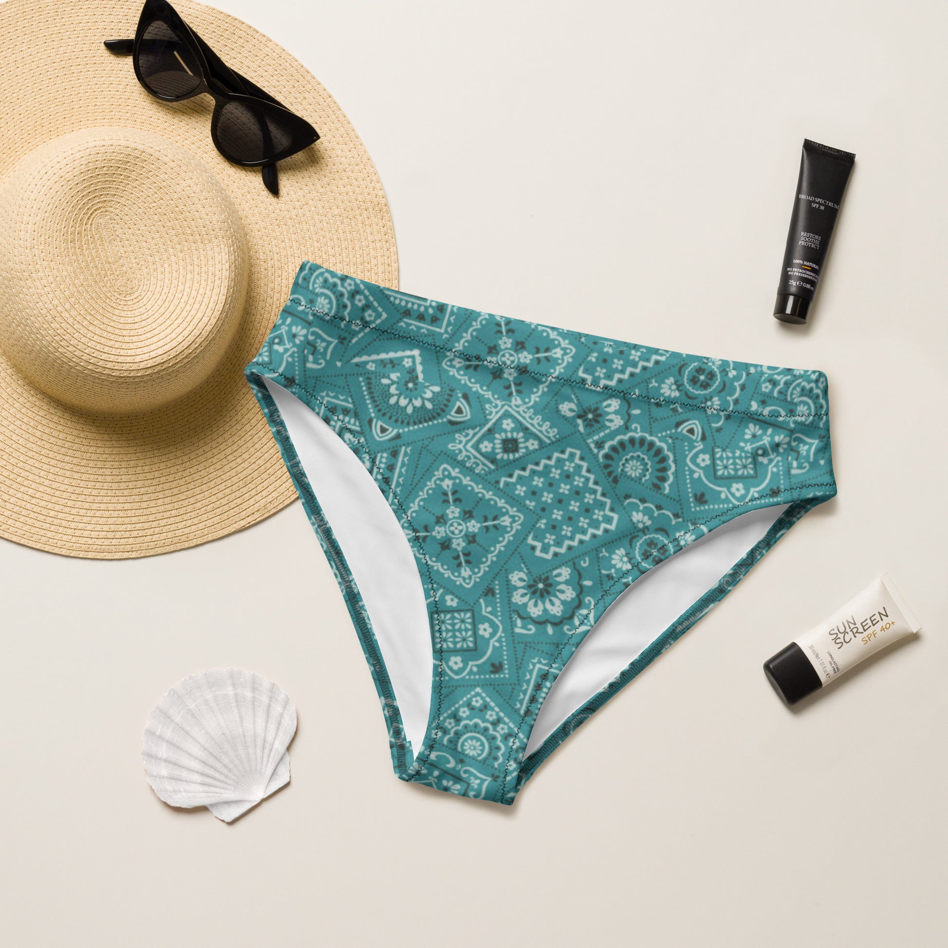 Turquoise Bandana Print Bikini Bottom - #bkbottom, banadana, bandana, swim, swimwear, turquoise bandana, western -  - Baha Ranch Western Wear