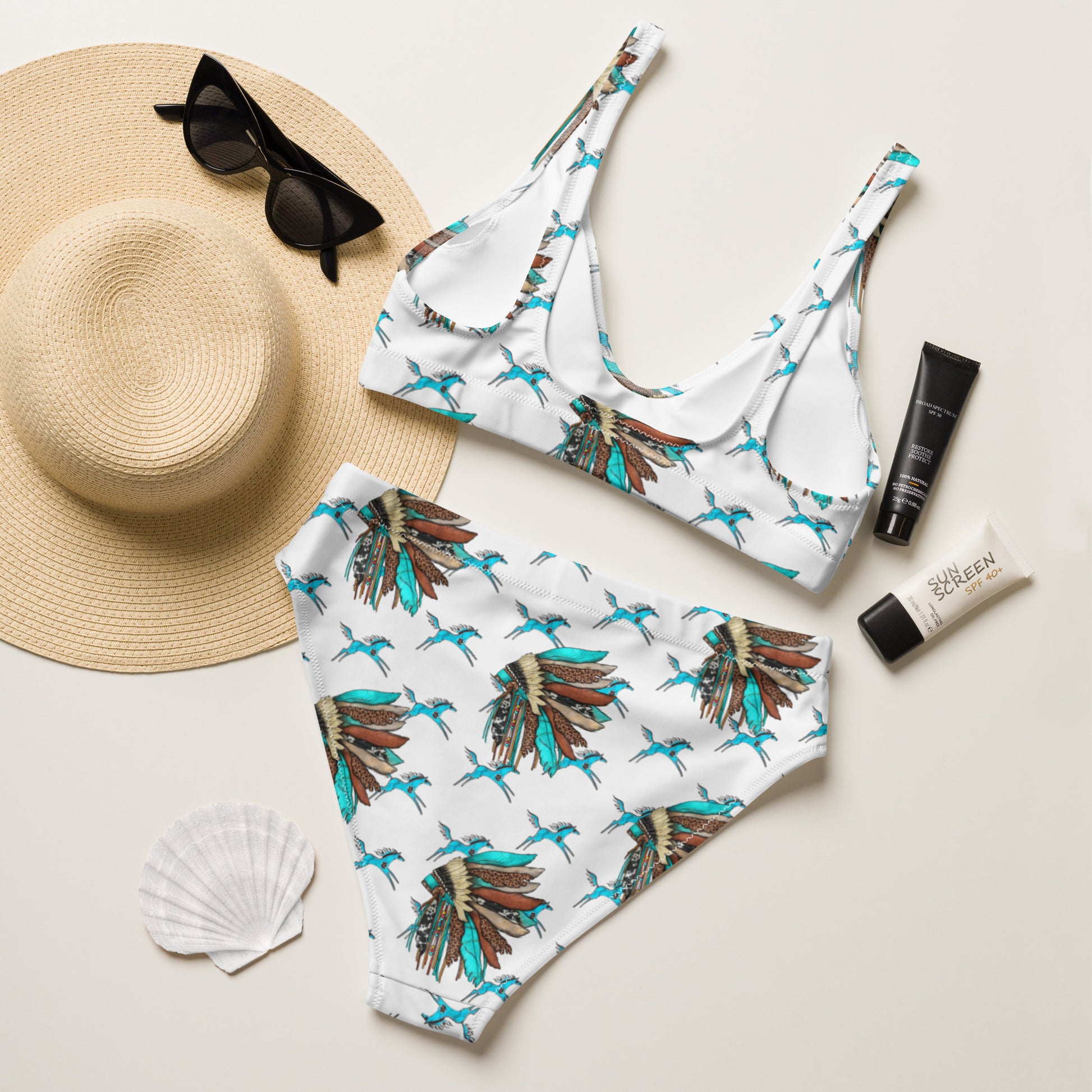 bikini swim dress Yeehaw Turquoise Running Horse Head Dress Bikini Top, L