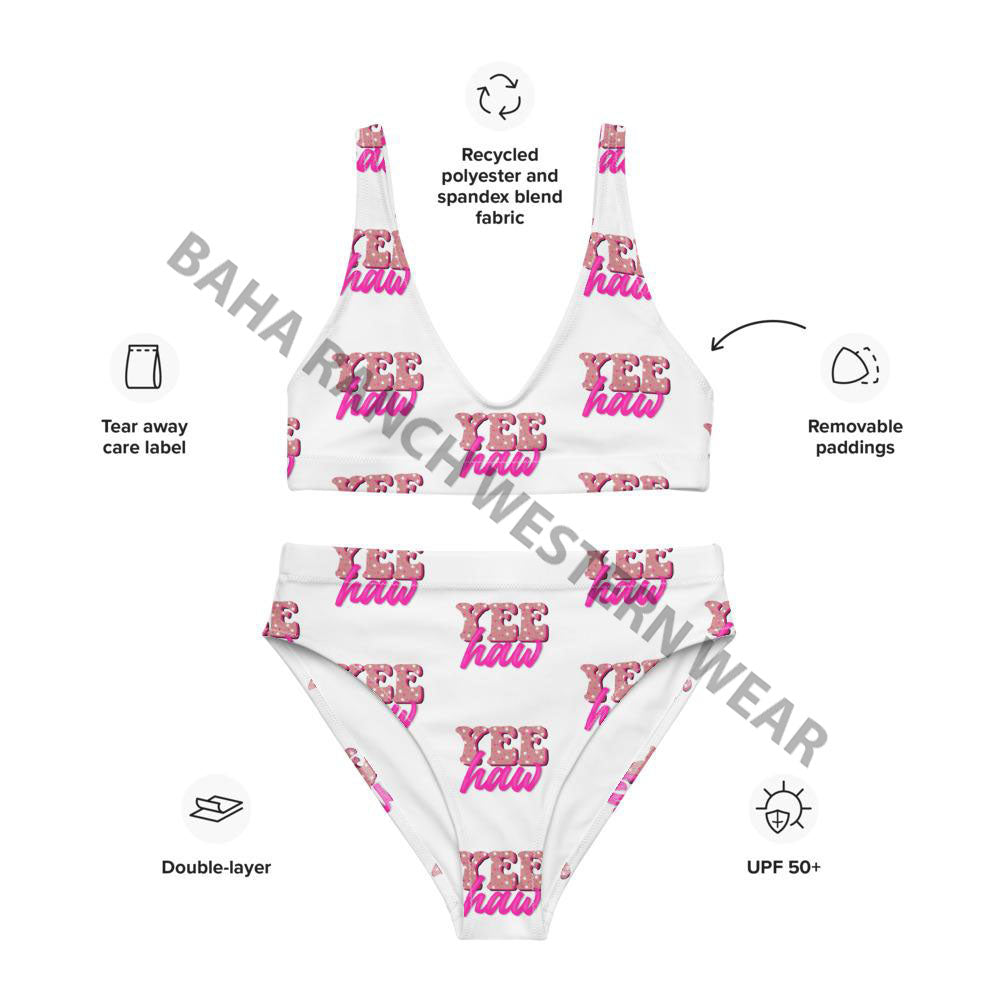 Yeehaw Pink Bikini - #bk, #swimmingsuits, #swimsuits, bikini, bikini suit, bikini swim suit, bikini swim wear, high waisted, high waisted bikini, pink, pink color, swim, swim suit, swim suits, swim waer, swim wear, swimsuit, swimwear, white, white sweatshirt, white swimsuit, yeehaw, yeehaw print, yeehaw swimsuit -  - Baha Ranch Western Wear