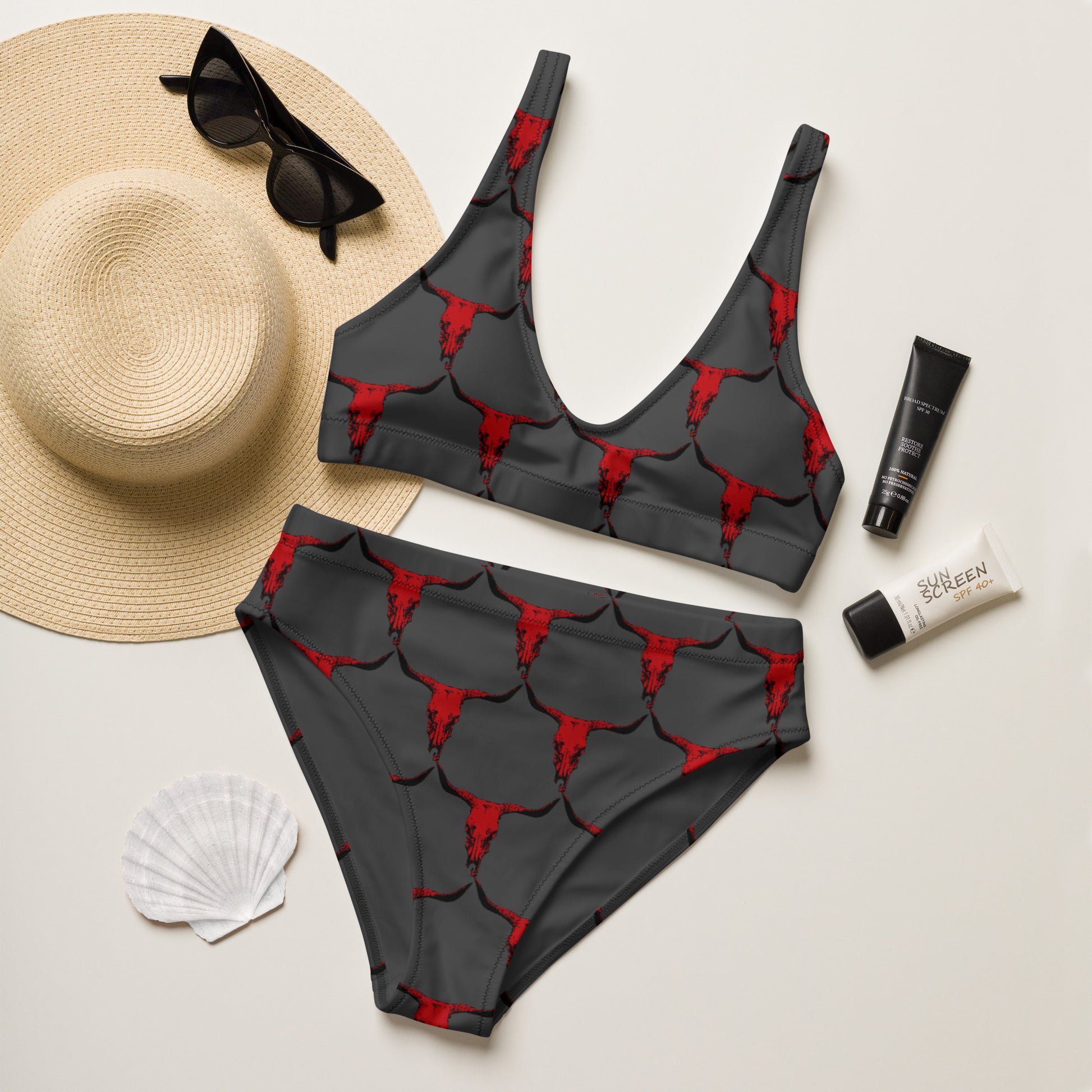 Yeehaw Red Bull Skull Bikini - #bk, bikini, bikini set, bikinis, bull, bull skull, mens, red bull, swim, swim wear, swimming -  - Baha Ranch Western Wear