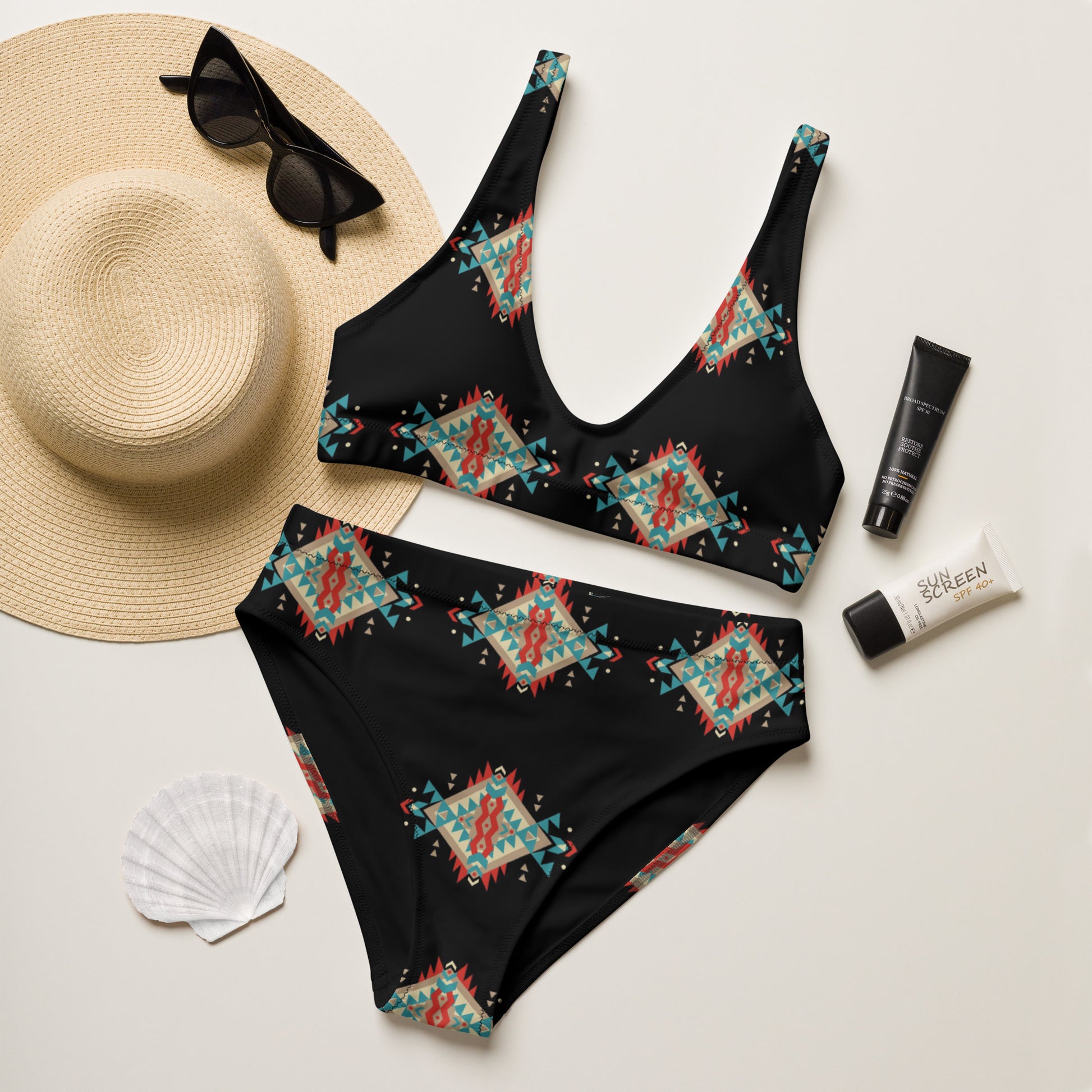 Yeehaw Black Aztec Bikini - #bk, aztec, bikini, bikini set, black, black aztec, black aztec bikini, yeehaw, yeehaw bikini -  - Baha Ranch Western Wear