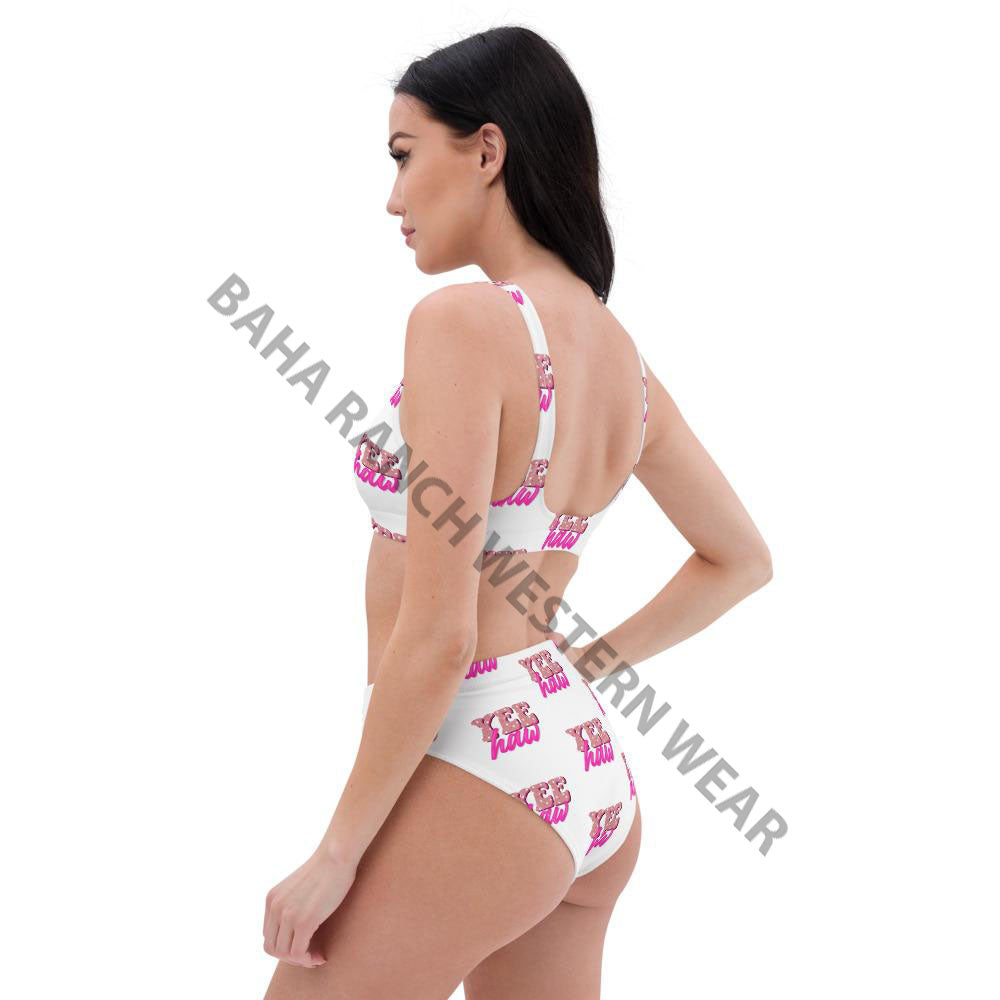 Yeehaw Pink Bikini - #bk, #swimmingsuits, #swimsuits, bikini, bikini suit, bikini swim suit, bikini swim wear, high waisted, high waisted bikini, pink, pink color, swim, swim suit, swim suits, swim waer, swim wear, swimsuit, swimwear, white, white sweatshirt, white swimsuit, yeehaw, yeehaw print, yeehaw swimsuit -  - Baha Ranch Western Wear