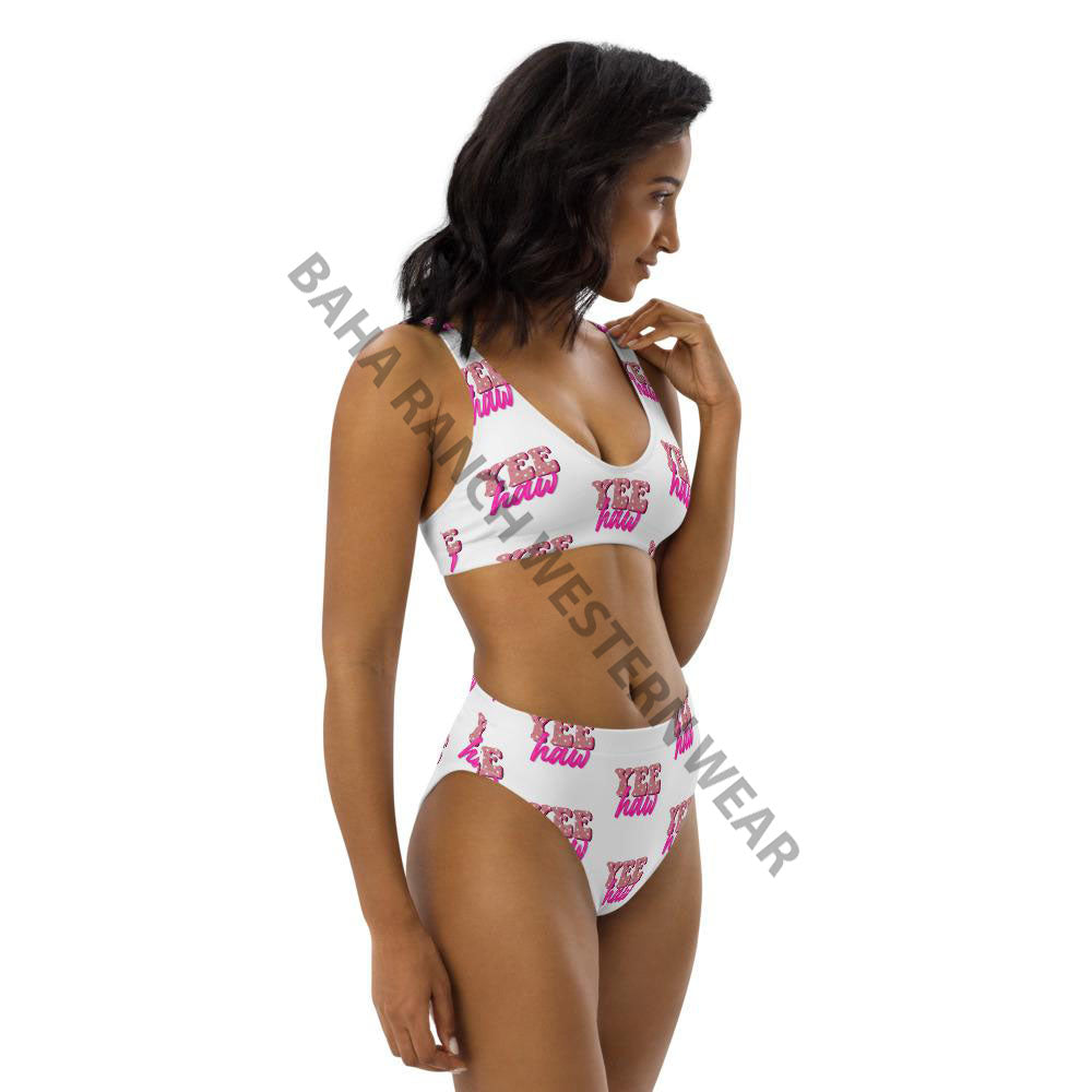 Yeehaw Pink Bikini - #bk, #swimmingsuits, #swimsuits, bikini, bikini suit, bikini swim suit, bikini swim wear, high waisted, high waisted bikini, pink, pink color, swim, swim suit, swim suits, swim waer, swim wear, swimsuit, swimwear, white, white sweatshirt, white swimsuit, yeehaw, yeehaw print, yeehaw swimsuit -  - Baha Ranch Western Wear