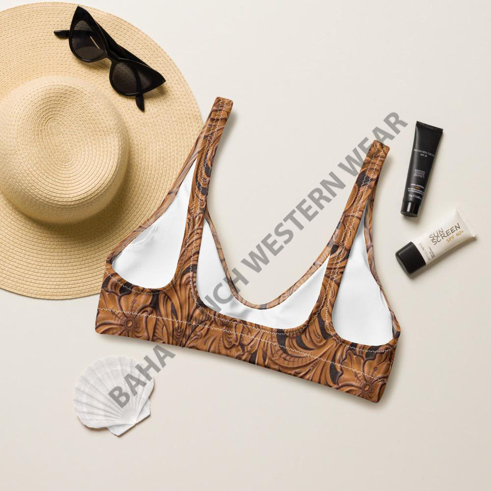 Yeehaw Tooled Leather Bikini Top - #bktop, #swimmingsuit, #swimsuit, #swimwear, beach, bikini swim suit, bikini swim wear, summer, swim, swim suit, swim suits, swim waer, swim wear, swim wera, swimming, swimming suit, swimming suits, swimmingsuits, swimsuits, swimsuts, swimwaer, tool, toold, tooled, tooled leather, tooled leather print, tooled leathers, western, white sweatshirt -  - Baha Ranch Western Wear