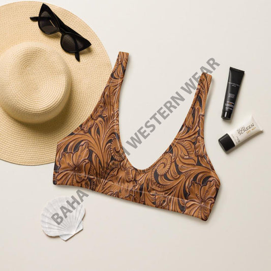 Yeehaw Tooled Leather Bikini Top - #bktop, #swimmingsuit, #swimsuit, #swimwear, beach, bikini swim suit, bikini swim wear, summer, swim, swim suit, swim suits, swim waer, swim wear, swim wera, swimming, swimming suit, swimming suits, swimmingsuits, swimsuits, swimsuts, swimwaer, tool, toold, tooled, tooled leather, tooled leather print, tooled leathers, western, white sweatshirt -  - Baha Ranch Western Wear