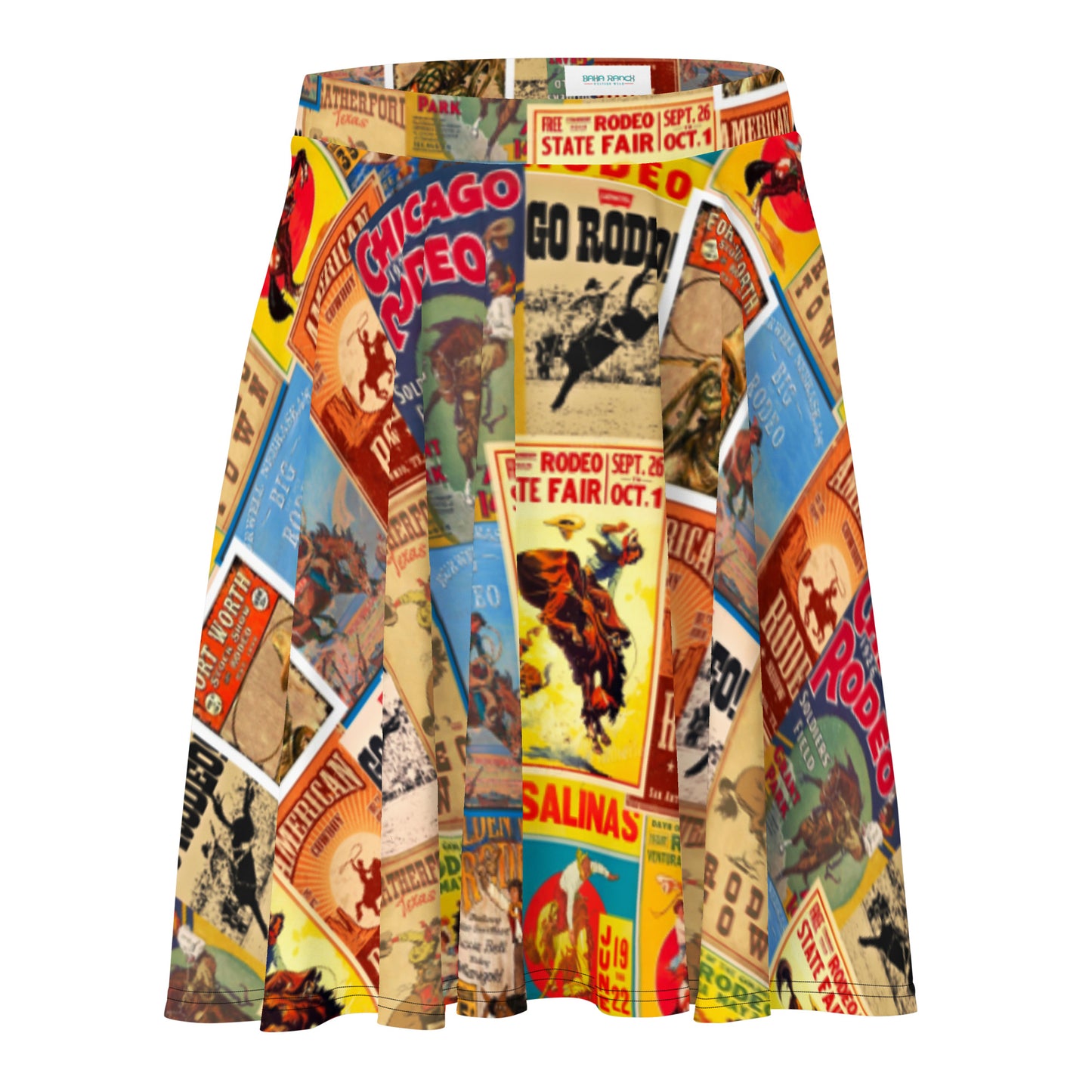 Vintage Rodeo Poster Skater Skirt - cowgirl, cowgirls, rodeo, rodeo poster, skater, skater skirt, skirt, vintage, vintage rodeo, western -  - Baha Ranch Western Wear