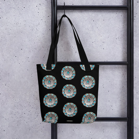 Turquoise Concho Tote Bag - concho, tote, tote bag, turquoise, turquoise concho, turquoise print, western print -  - Baha Ranch Western Wear