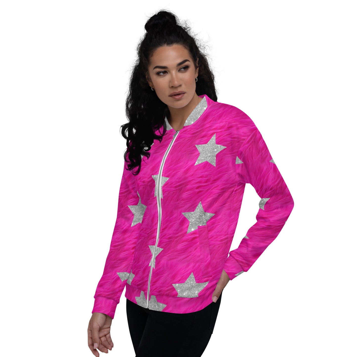 Super Star Unisex Bomber Jacket - jacket, jackets, pink, star, stars, super, super star -  - Baha Ranch Western Wear