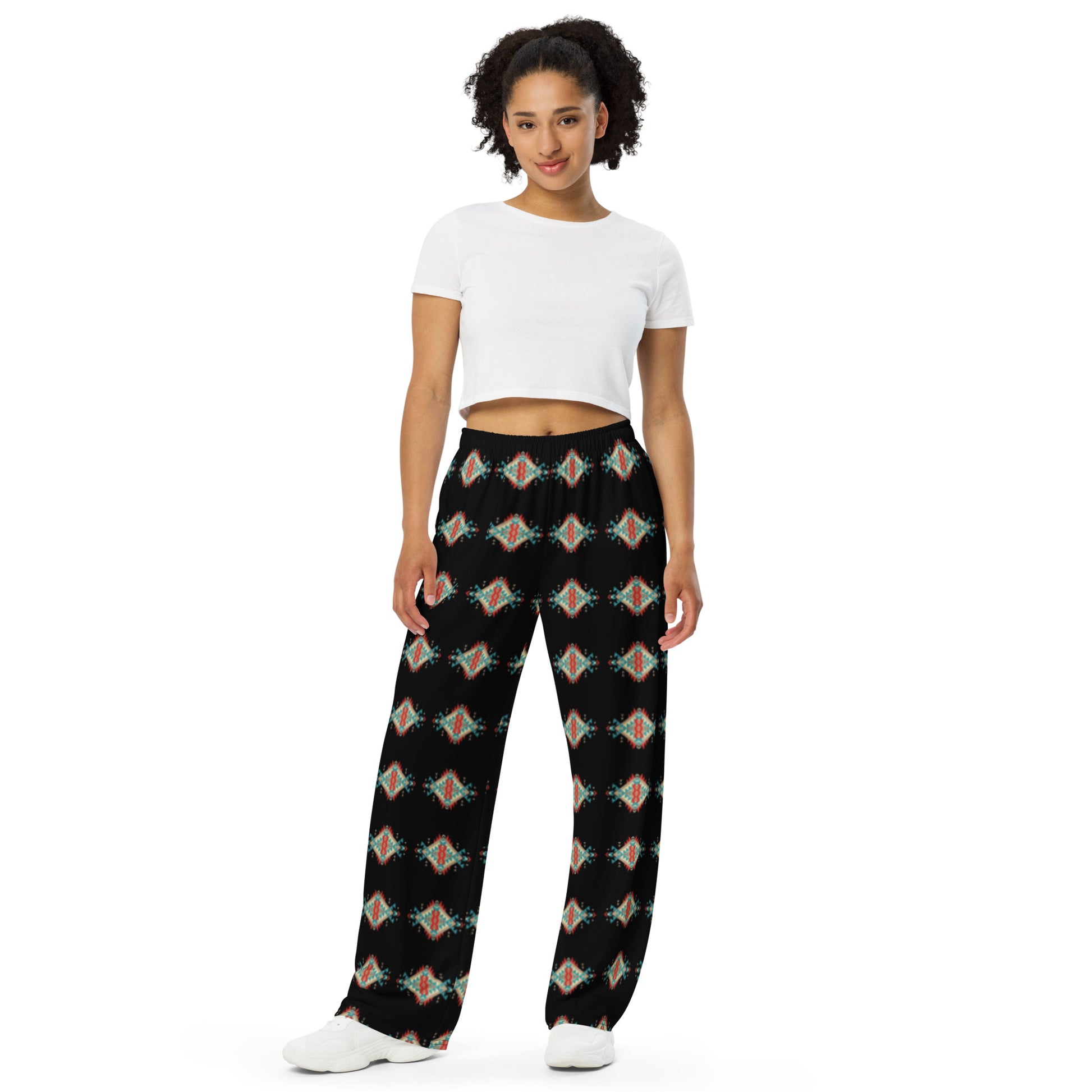 Black Aztec Unisex Wide Leg Pants - aztec, aztec print, black aztec, lounge, lounge wear, mens, pant, pants, unisex, womens -  - Baha Ranch Western Wear