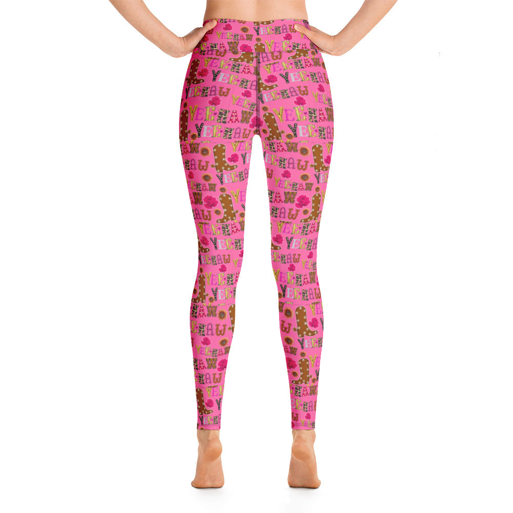 Pink Yeehaw Yoga Leggings - hot pink, leggings, pink, work out, workout, yee haw, yeehaw -  - Baha Ranch Western Wear