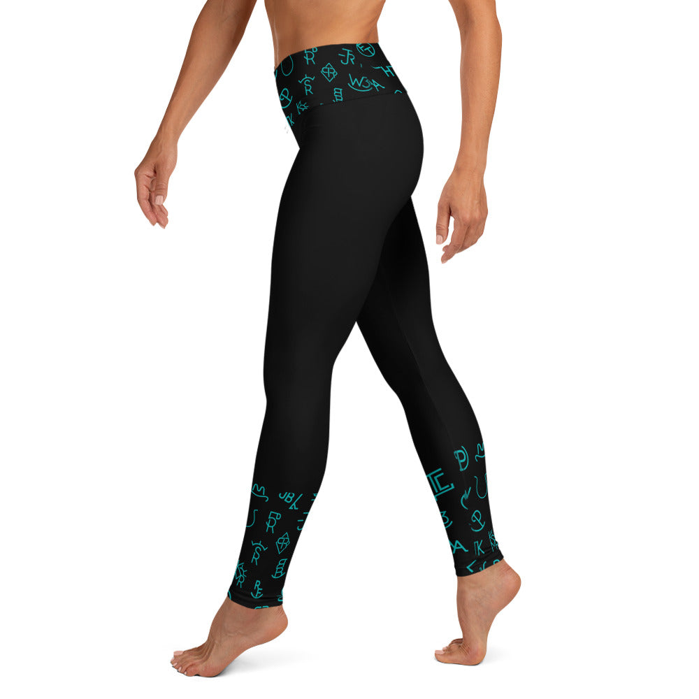 Turquoise Cattle Brands Yoga Leggings - black, brands, cattle brands, cattle brans, leggings, turquoise, yoga, yoga leggings -  - Baha Ranch Western Wear