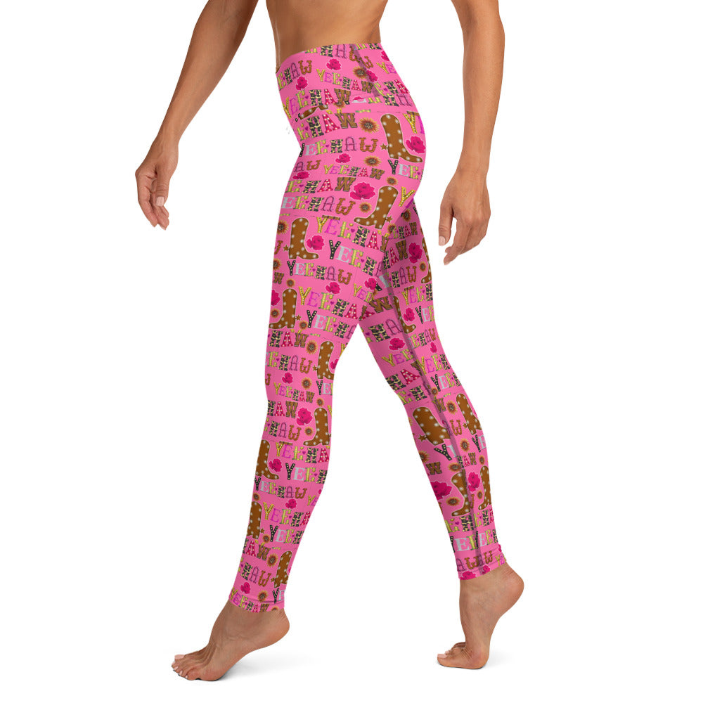Pink Yeehaw Yoga Leggings - hot pink, leggings, pink, work out, workout, yee haw, yeehaw -  - Baha Ranch Western Wear
