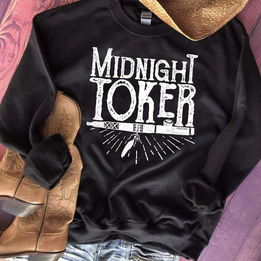 Midnight Toker Sweatshirt - boot, cowboy hat, midnight, southwestern, sweat shirt, sweater, sweatshir, sweatshirt, toker, western -  - Baha Ranch Western Wear