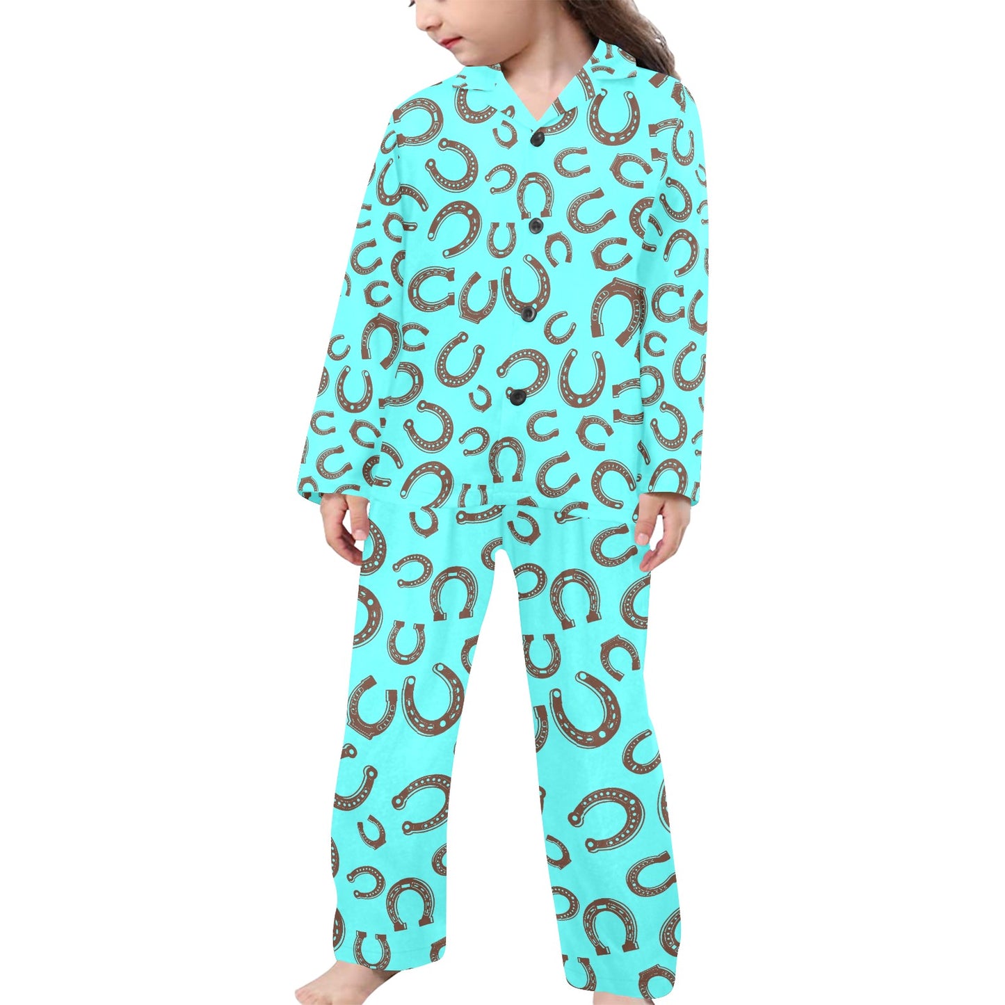 Turquoise Horseshoe Girl's Western Pajama Set