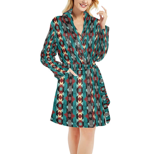 Teal Aztec Women's Western Robe