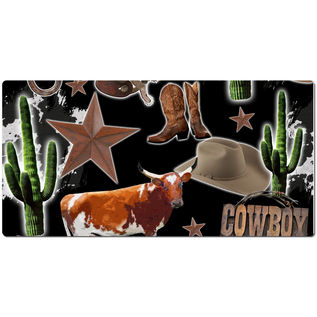 COWBOY COLLAGE DESK MAT - cactus design, cactus print, coffee cup, cowboy, cowboy boots, cowboy print, decor, home decor, home office, homedecor, office, office accessories, rodeo, rodeo style, western, western home decor, westerndecor, westernhomedecor -  - Baha Ranch Western Wear