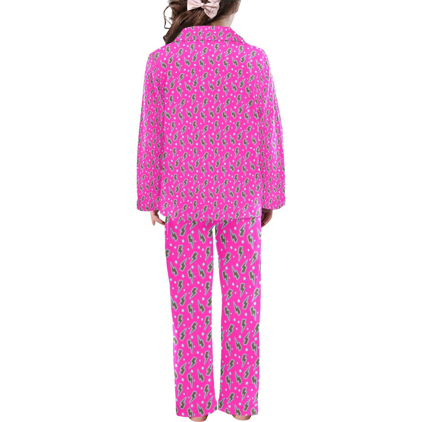 Hot Pink Lightning Bolt Girl's Western Pajama Set