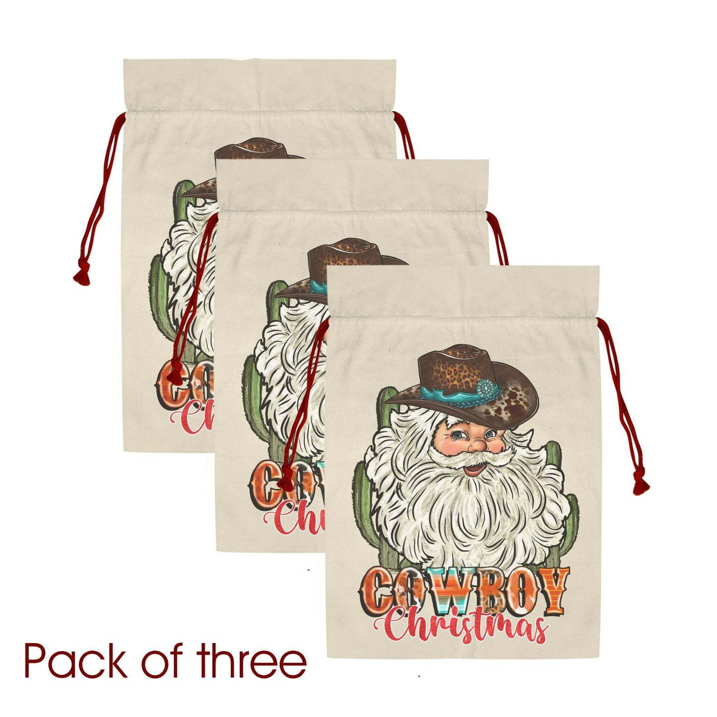 Cowboy Santa Christmas Set of 3 Sacks