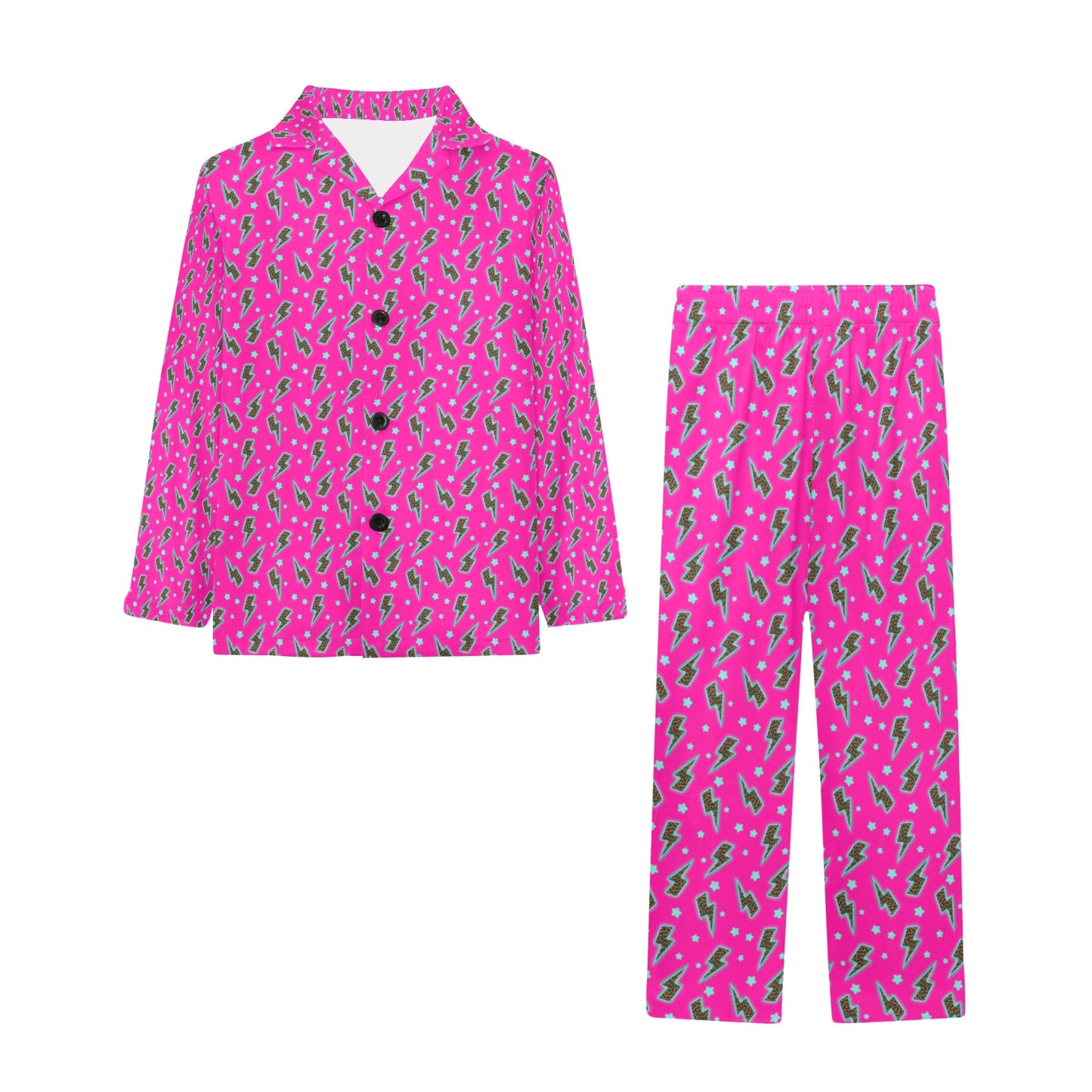 Hot Pink Lightning Bolt Girl's Western Pajama Set
