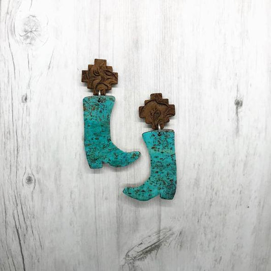 Augusta Western Style Boot Earrings - boot, boots, clay, cowgirl, earrings, jewelry, madeinusa, southwestern, star, starjewelry, turquoise, usa, usa artisans, usamade, vegan, western -  - Baha Ranch Western Wear