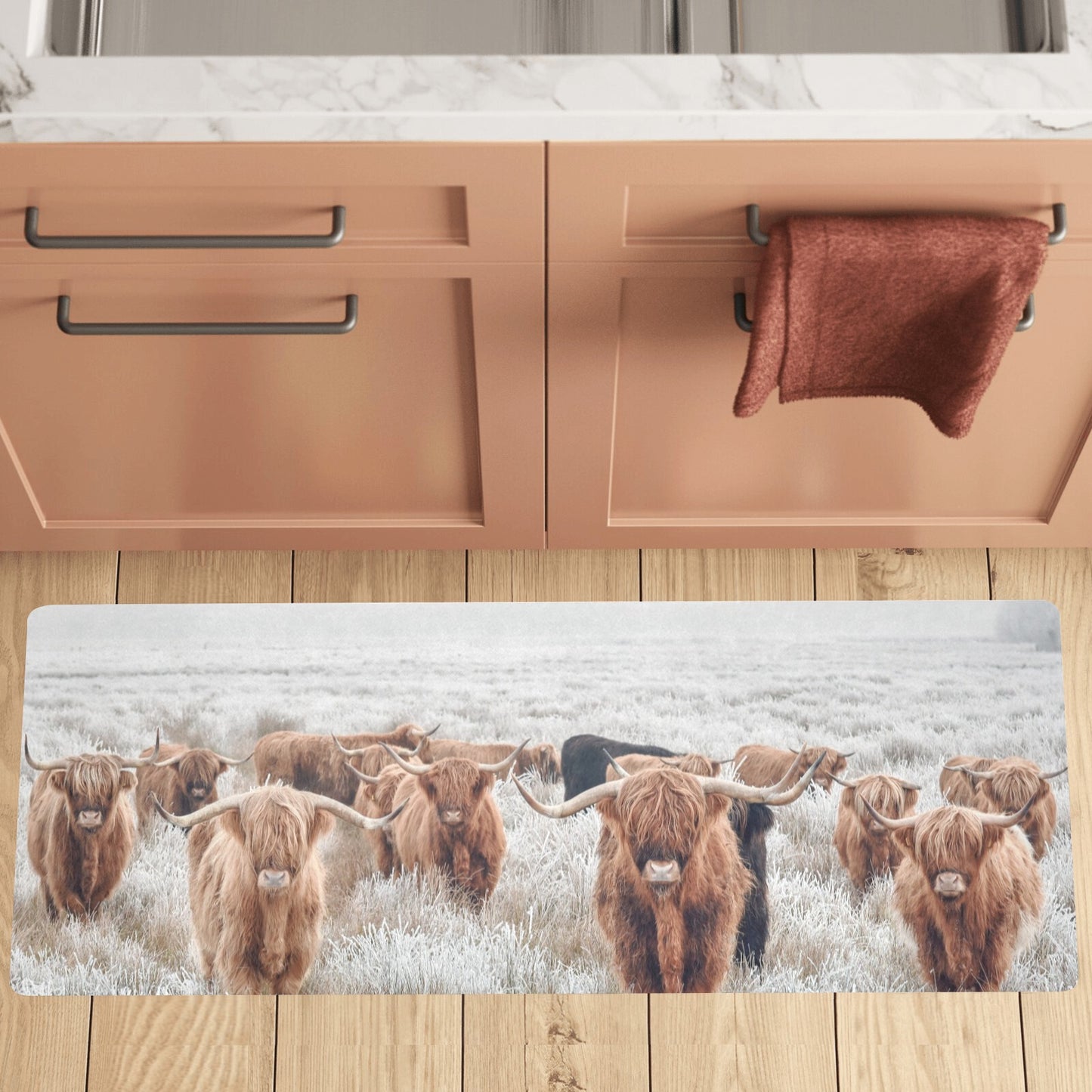 Highland Cow Herd Long Kitchen Mat 48" x 17"