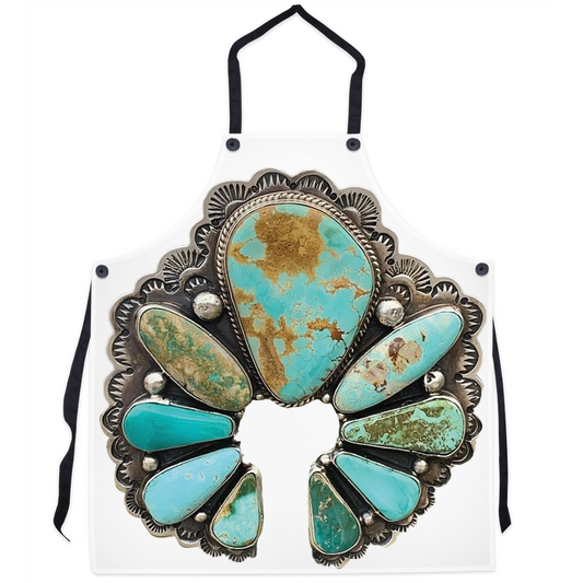 TURQUOISE NAJA APRON - naja, naja necklace, naja turquoise, najas, squash blossom, squash blossom print, squash blossoms, turquoise naja, turquoise squash blossom -  - Baha Ranch Western Wear