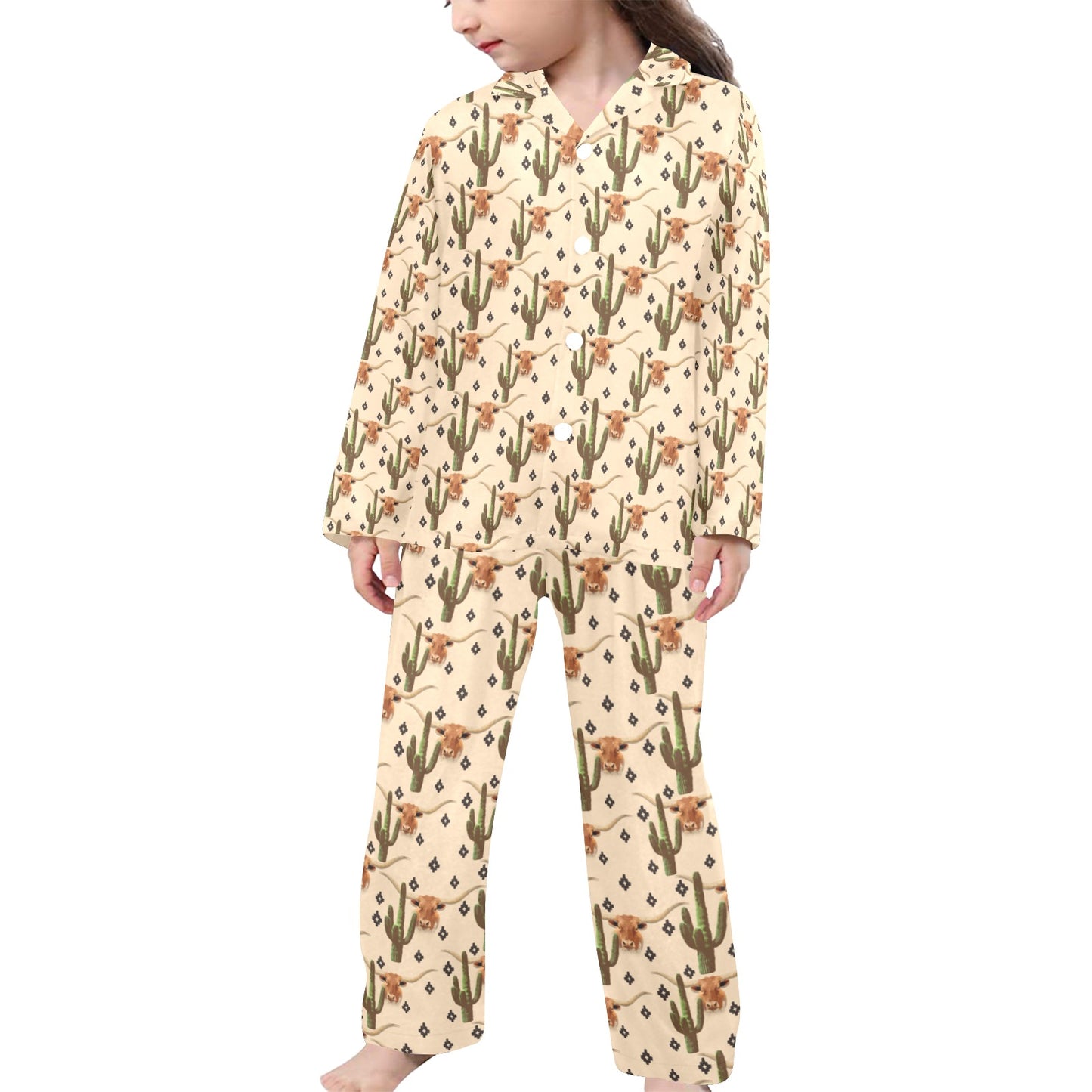 Longhorn Cactus Girls Western Pajama Set