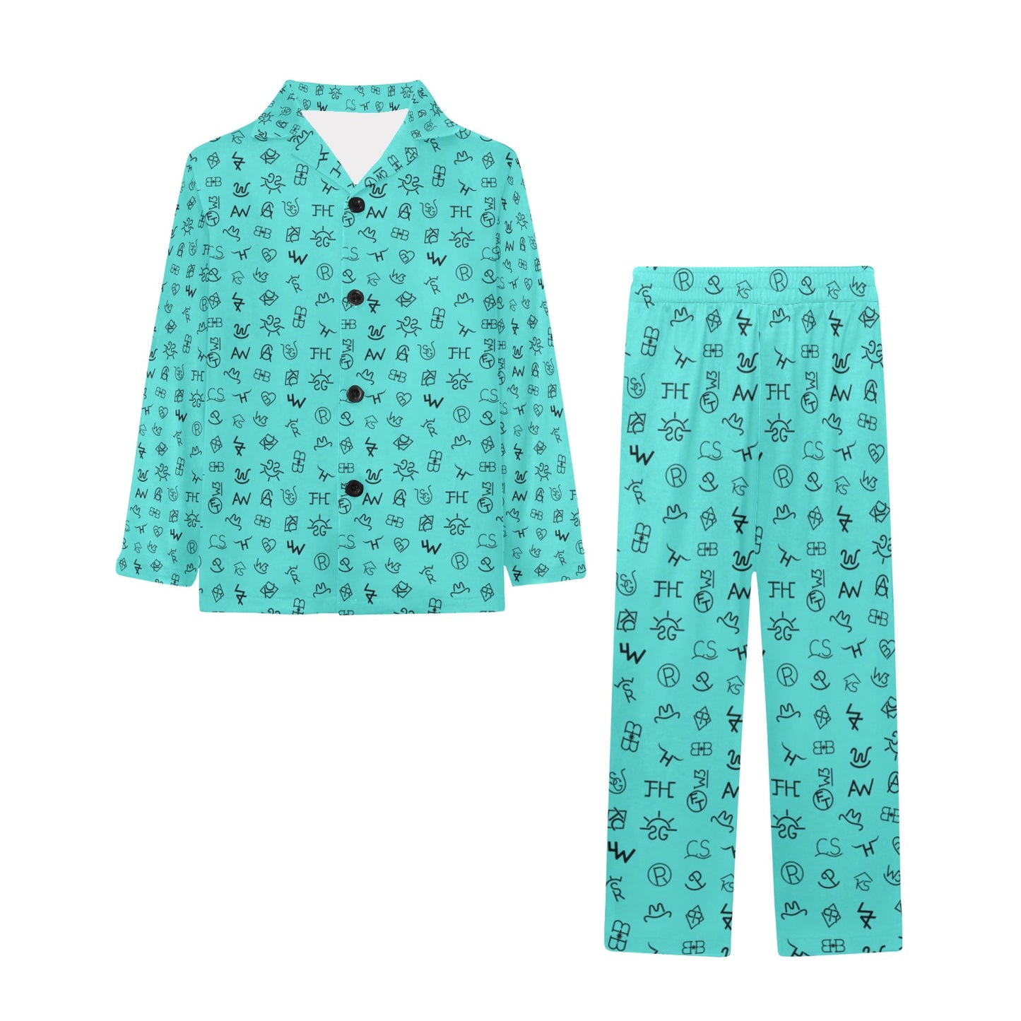 Turquoise Cattle Brands Girl's Western Pajama Set