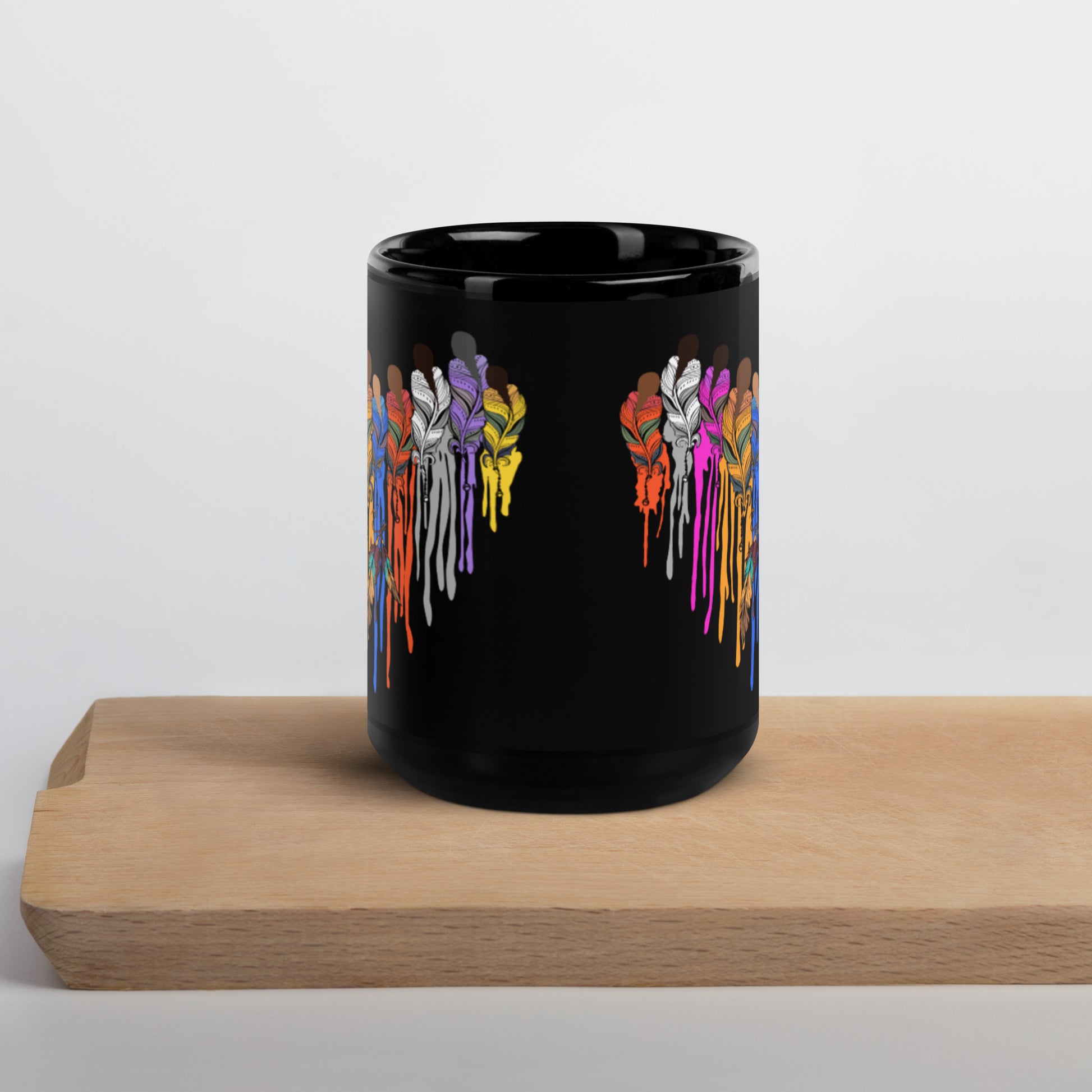 Native Heart of Feather Black Glossy Mug - coffee, coffee cup, coffee mug, feather, feathers, heart, indian, mug, native -  - Baha Ranch Western Wear