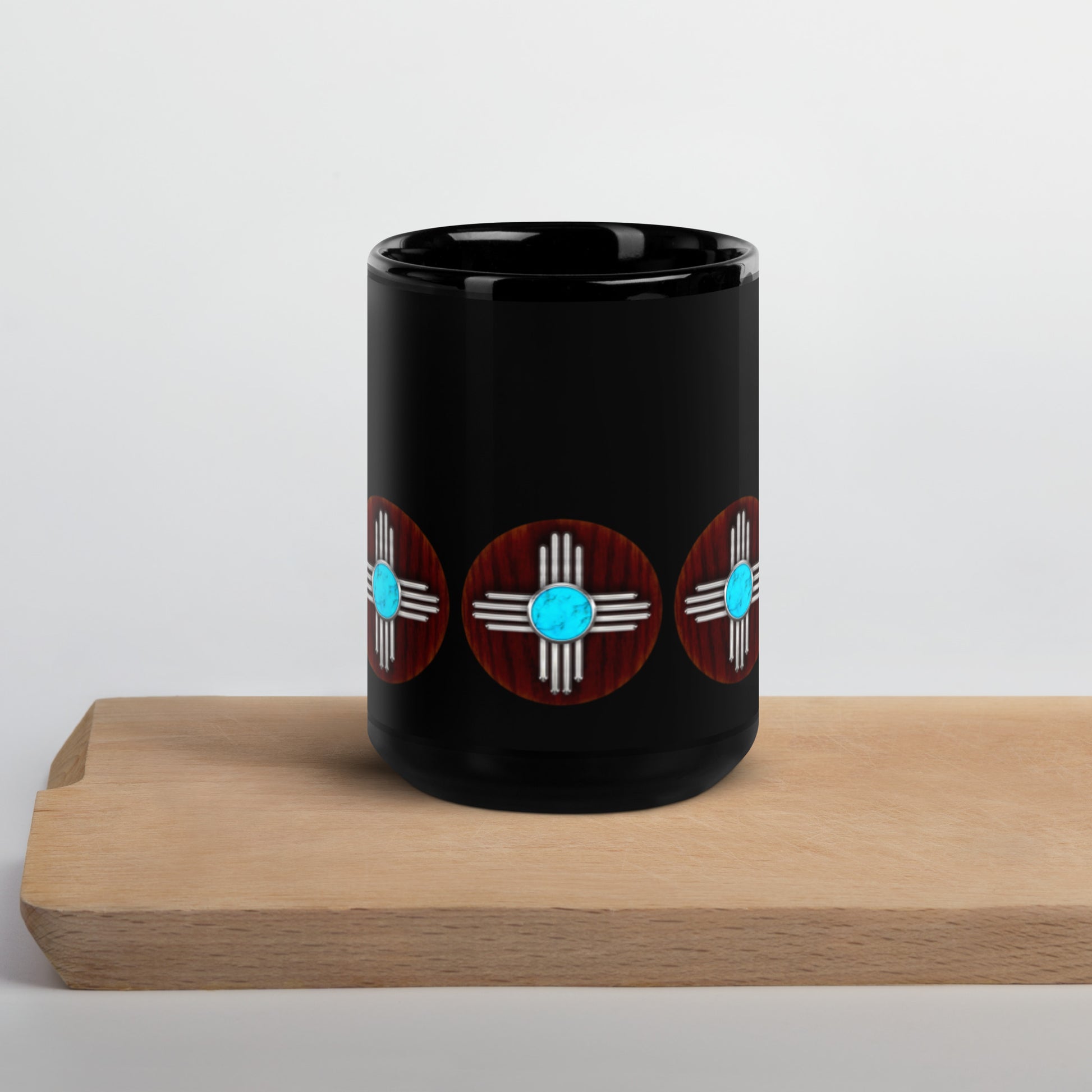 Turquoise Zia Black Glossy Mug - coffee, coffee cup, coffee mug, concho, mug, tuquoise, turquoise, turquoise concho, turquoise naja, turquoise print, turquoise zia, western print, zia -  - Baha Ranch Western Wear