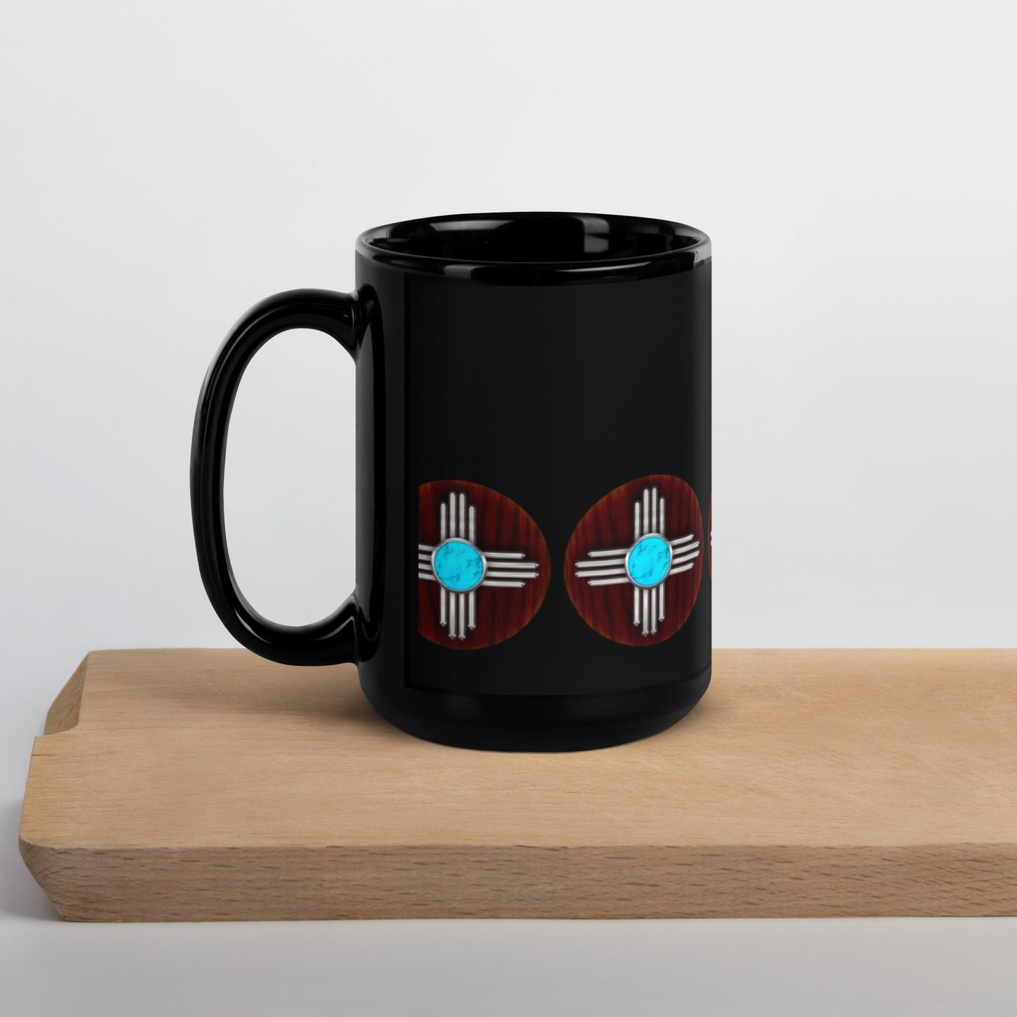 Turquoise Zia Black Glossy Mug - coffee, coffee cup, coffee mug, concho, mug, tuquoise, turquoise, turquoise concho, turquoise naja, turquoise print, turquoise zia, western print, zia -  - Baha Ranch Western Wear