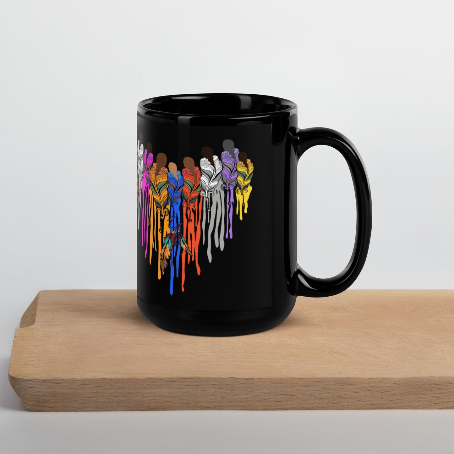 Native Heart of Feather Black Glossy Mug - coffee, coffee cup, coffee mug, feather, feathers, heart, indian, mug, native -  - Baha Ranch Western Wear