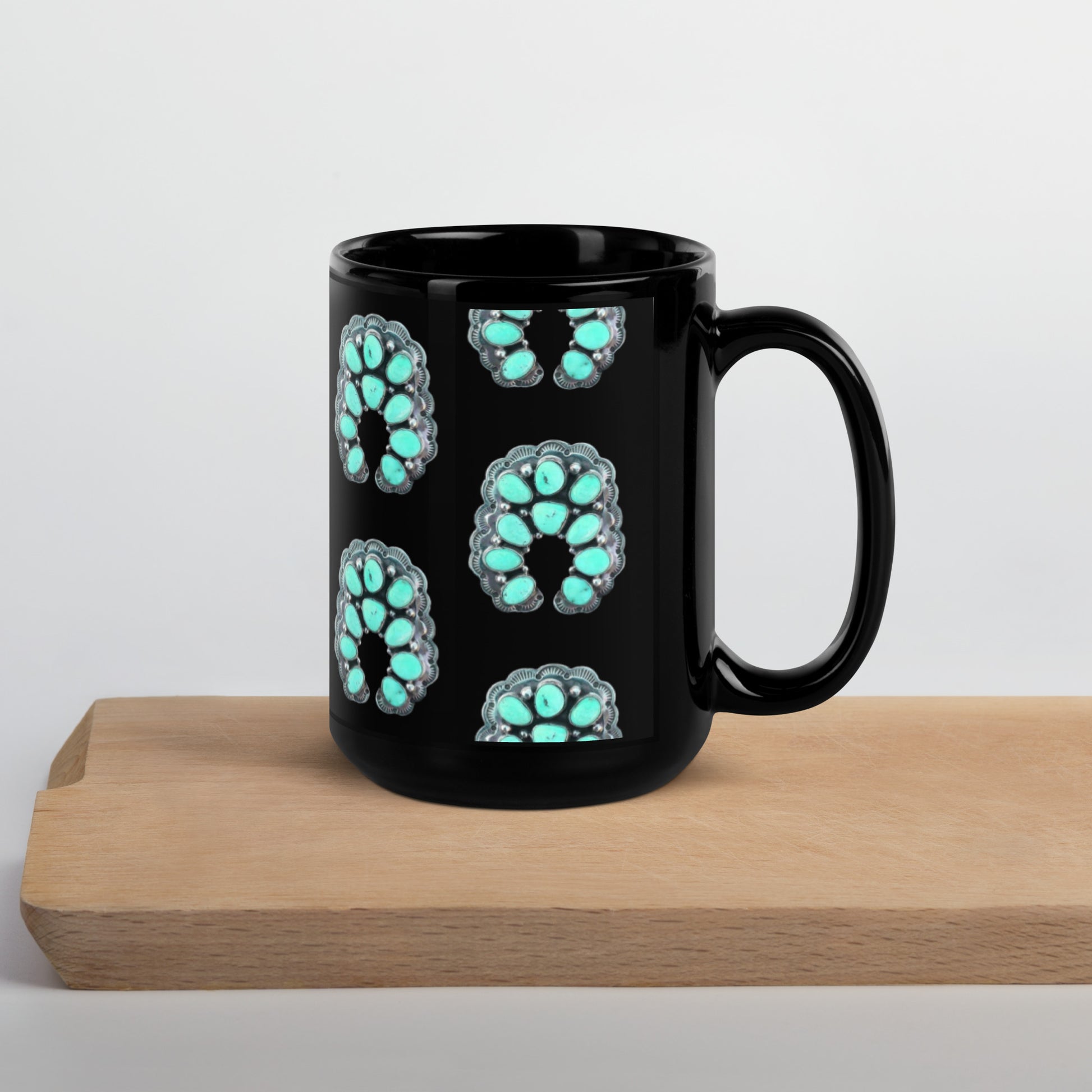 Turquoise Naja Black Glossy Mug - coffee, coffee cup, coffee mug, concho, mug, tuquoise, turquoise, turquoise concho, turquoise naja, turquoise print, western print -  - Baha Ranch Western Wear